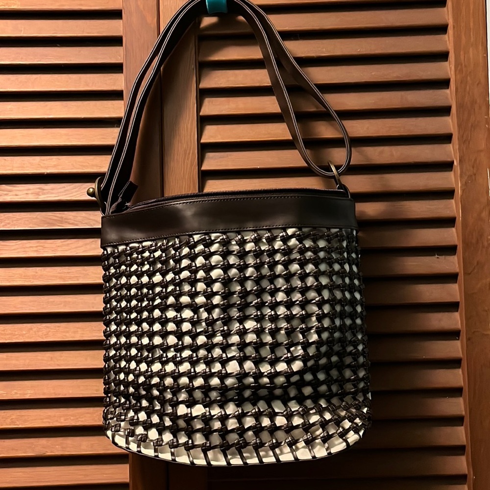Woven overlay handbag